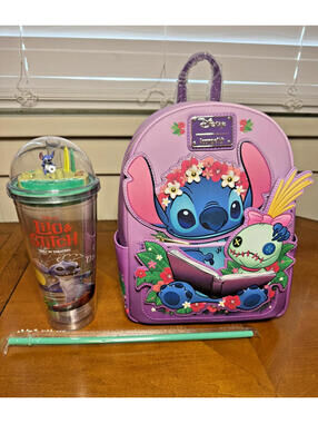 Loungefly Disney Lilo & Stitch Scrump Floral Mini Backpack & Globe Tumbler Movie